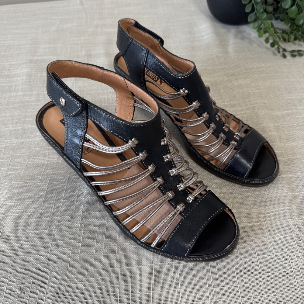Pikolinos Java Gladiator Sandals Black Silver Met… - image 2